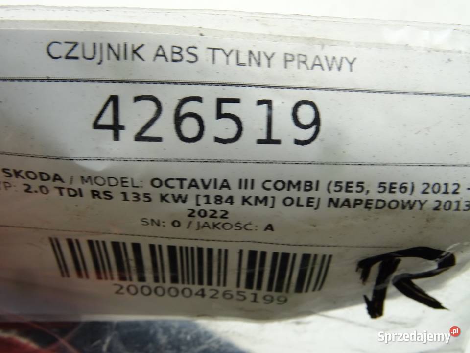 CZUJNIK ABS TYLNY PRAWY SKODA OCTAVIA III