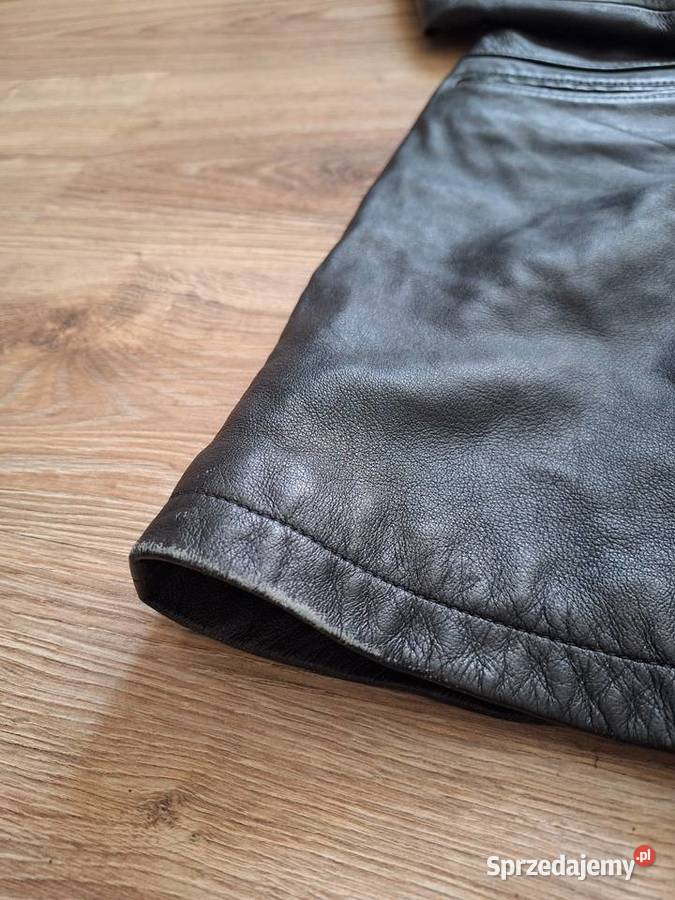 Piękny czarny skórzany czarny płaszcz skóra Kraków