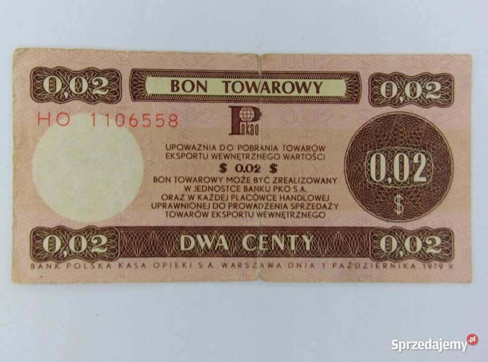 Polska Pewex bon towarowy 2 centy 1979 rok seria HO