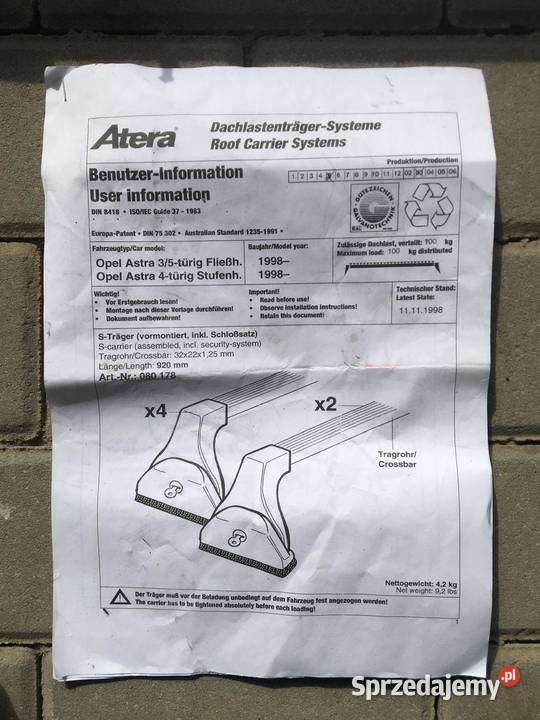 Bagażnik Atera belki bazowe opel astra G 2 Wschowa
