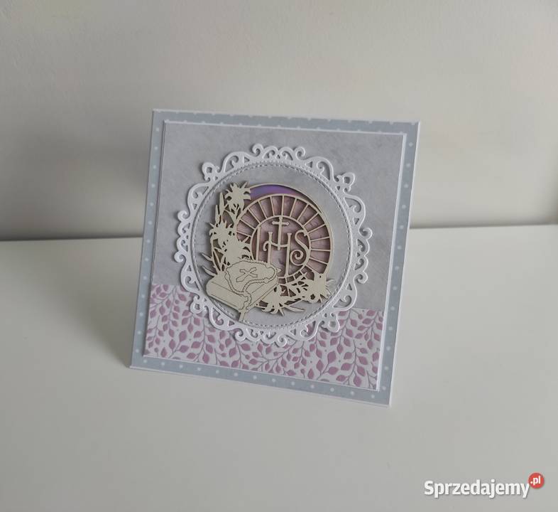 Kartka ręcznie robiona na Komunię Świętą Biblia