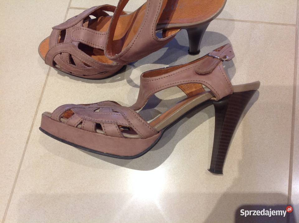 Sandały skórzane na szpilce r 37 koturn skóra lubuskie Nowa Sól