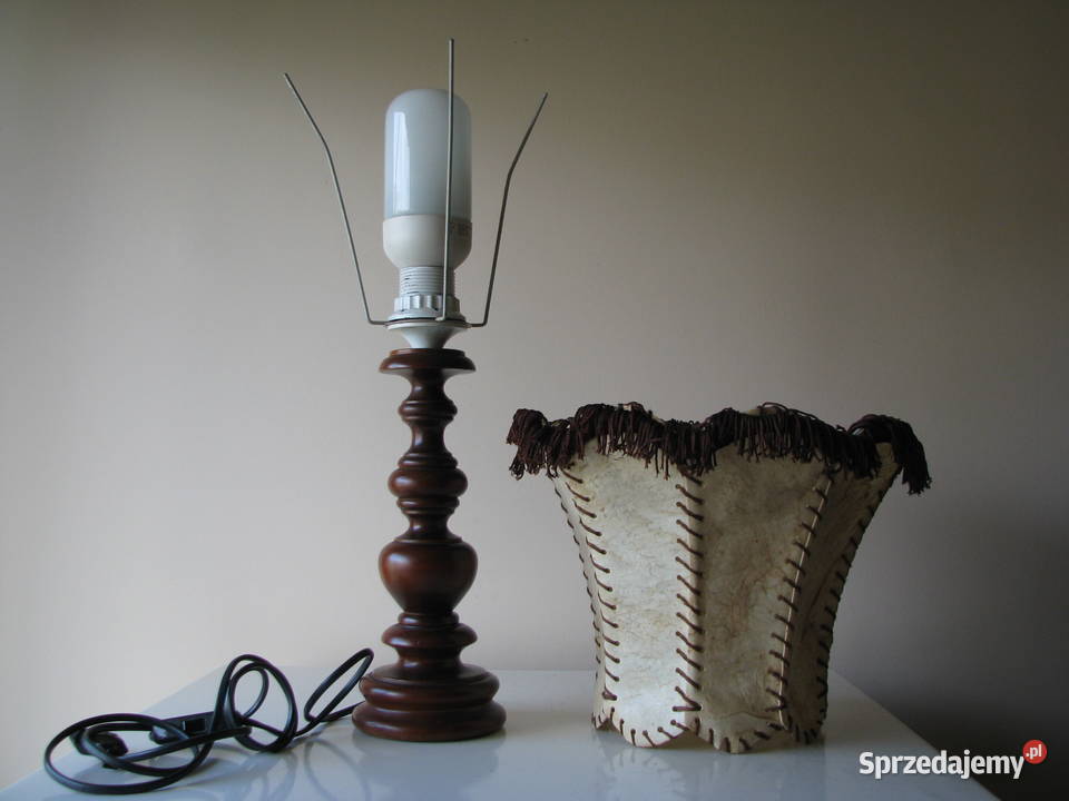 Stara lampa stołowa stojąca z abażurem ze skóry Lampy Brzegi
