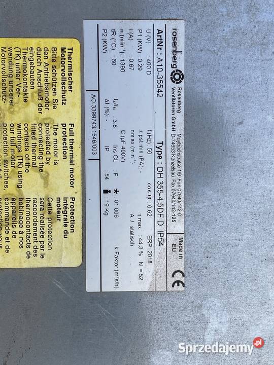 Wentylator Dachowy Rosenberg DH 35545DF D IP54 Pozostałe