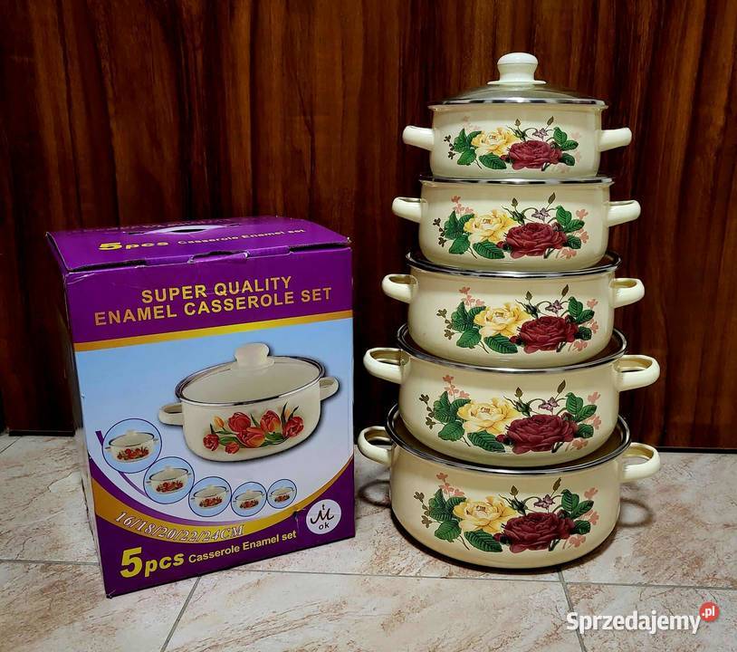 99 Garnki emaliowane kremowe kwiaty Zabrze