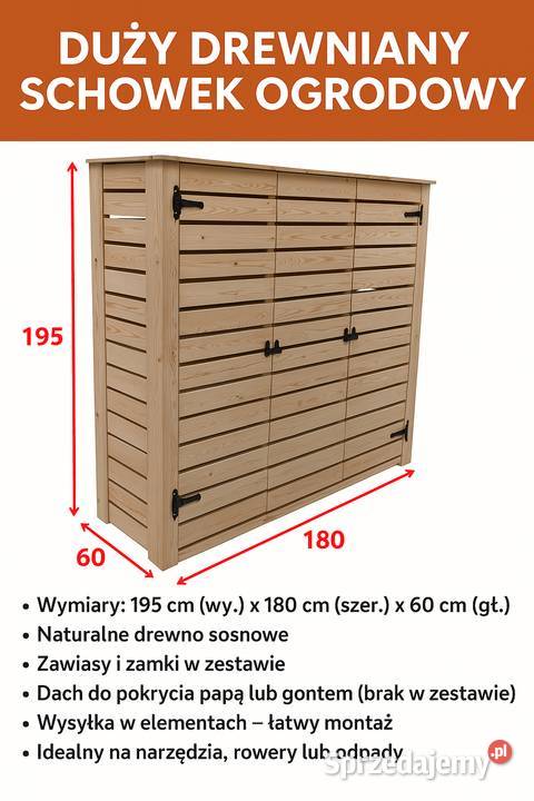 Drewniany schowek ogrodowy 195x180x60 D2 Surowy Lelów