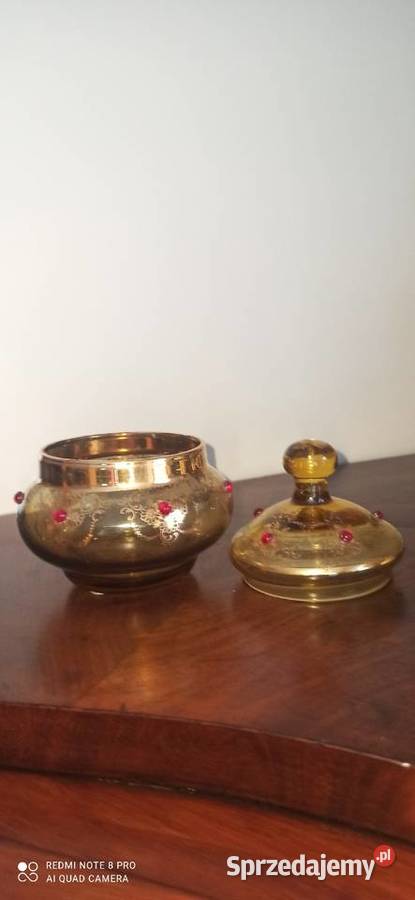 Cukiernica szkło miodowe ze złoceniami I Porcelana i szkło Gdańsk