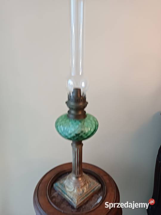 Lampa naftowa kolumnowa mosiądz Francja XIX w Budzyń