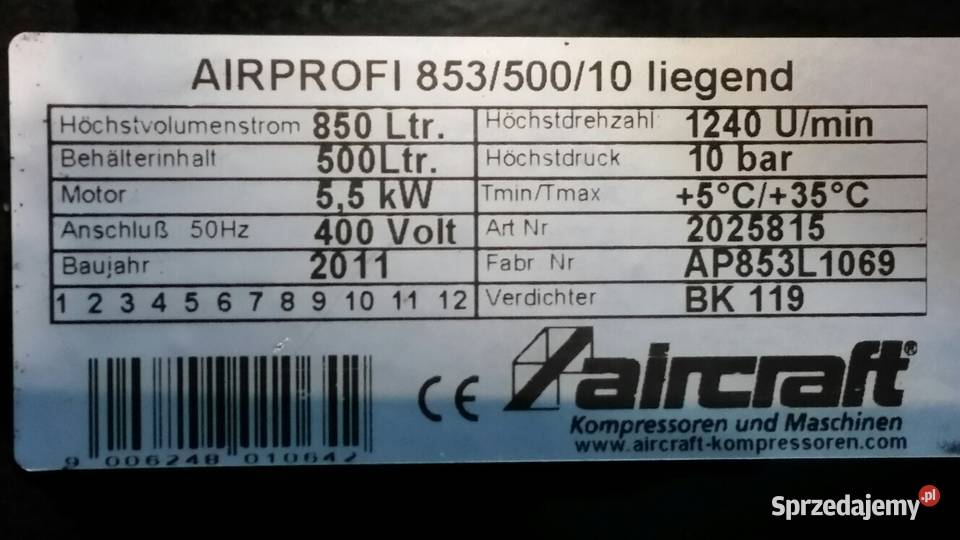 Kompresor tłokowy Airkraft sprzedam