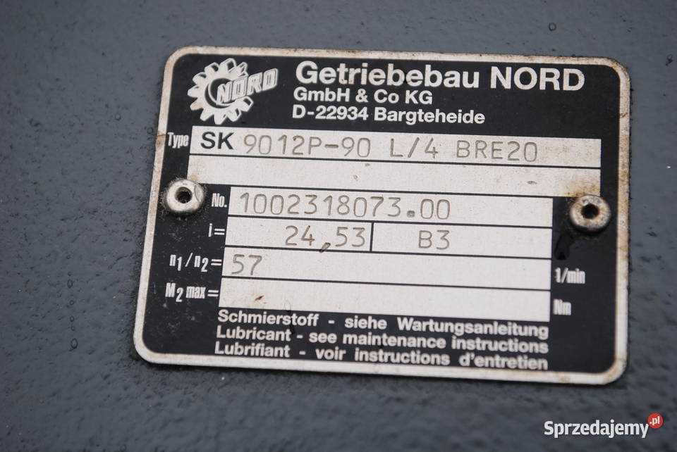Motoreduktor kątowy 15kw 57obrmin z hamulcem Pozostałe Kargowa