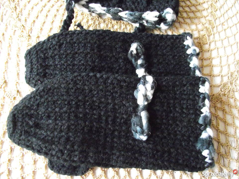CIEPŁE CZARNE RĘKAWICZKI rękodzieło Piła