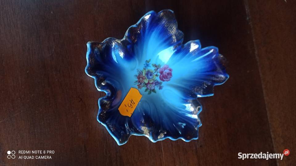 Muszelka porcelana kobaltowa pomarańczowe kwiaty Gdańsk