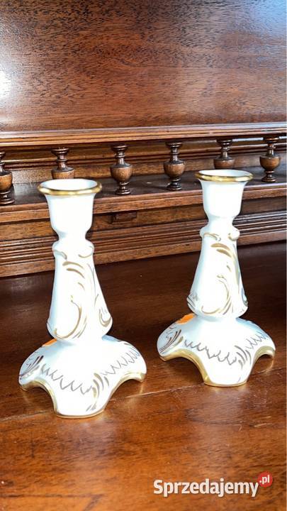 Świecznik z białej porcelany złocony Reliefy Nie pomorskie Gdańsk sprzedam