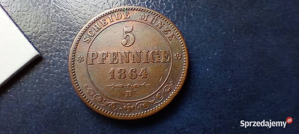 Stare monety 5 fenig 1864 Niemcy podkarpackie Lesko