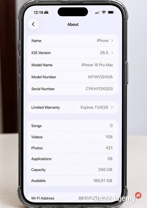 iPhone 16 Pro 256GB Black Titanium 100 Battery Kozienice
