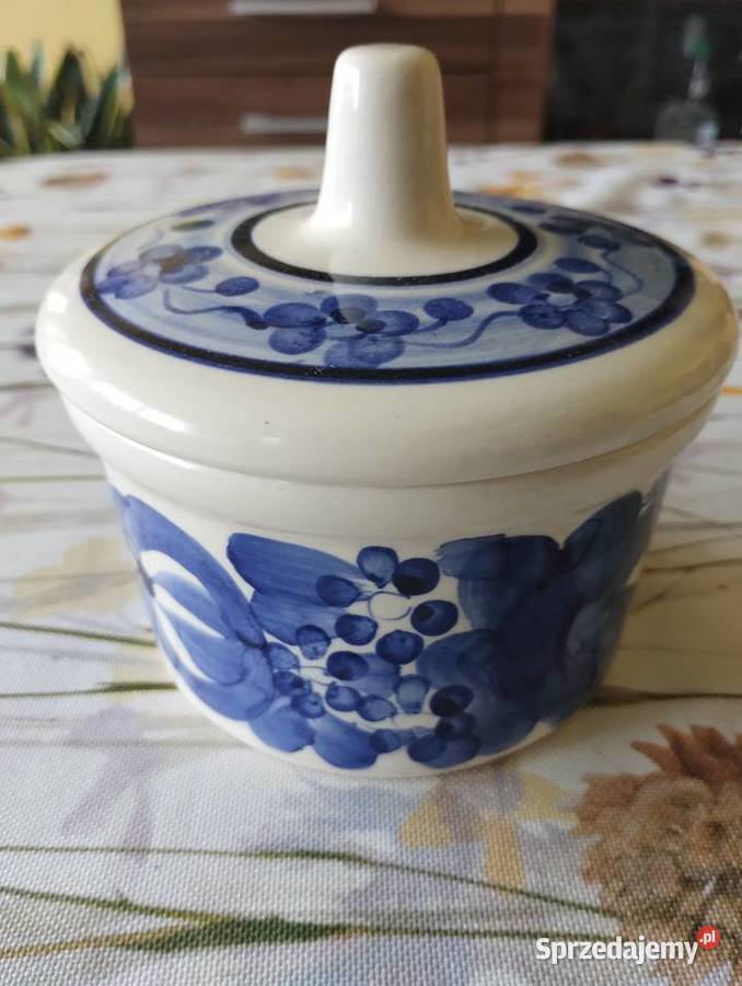 PRL pojemnik fajans Włocławek niebieski