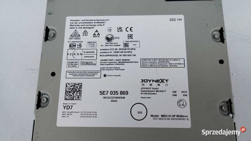 Radio Czytnik Nawigacji Multimedia Mib 5E7035869