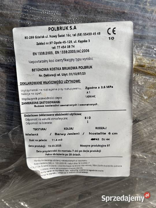 Kostka brukowa Polbruk Barwy jesieni 114 m2 opolskie sprzedam