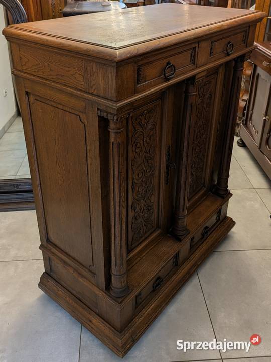 Piękna dębowa wysoka komodaszafka neorenesansowa Meble śląskie Dąbrowa Górnicza