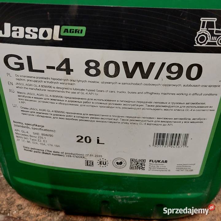 Olej JASOL OIL GL4 80W90 sprzedam