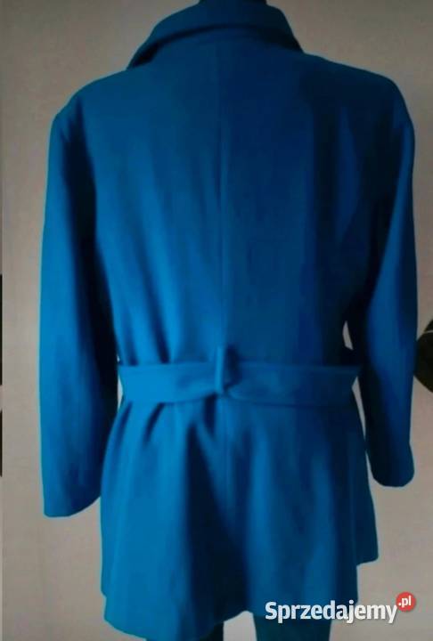 Płaszcz wełniany długi niebieski zimowy XXL 44 Krosno sprzedam