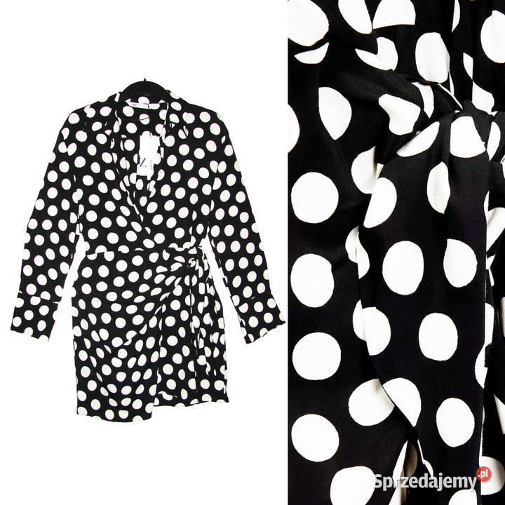 Zara piękna kopertowa czarna sukienka w białe Warszawa sprzedam