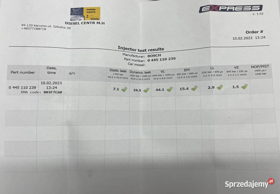 WTRYSKIWACZ 16HDI 0445110239 Karczów sprzedam