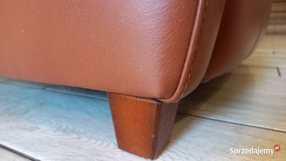 Fotel skórzany rozkładany relax na pilot brązowy