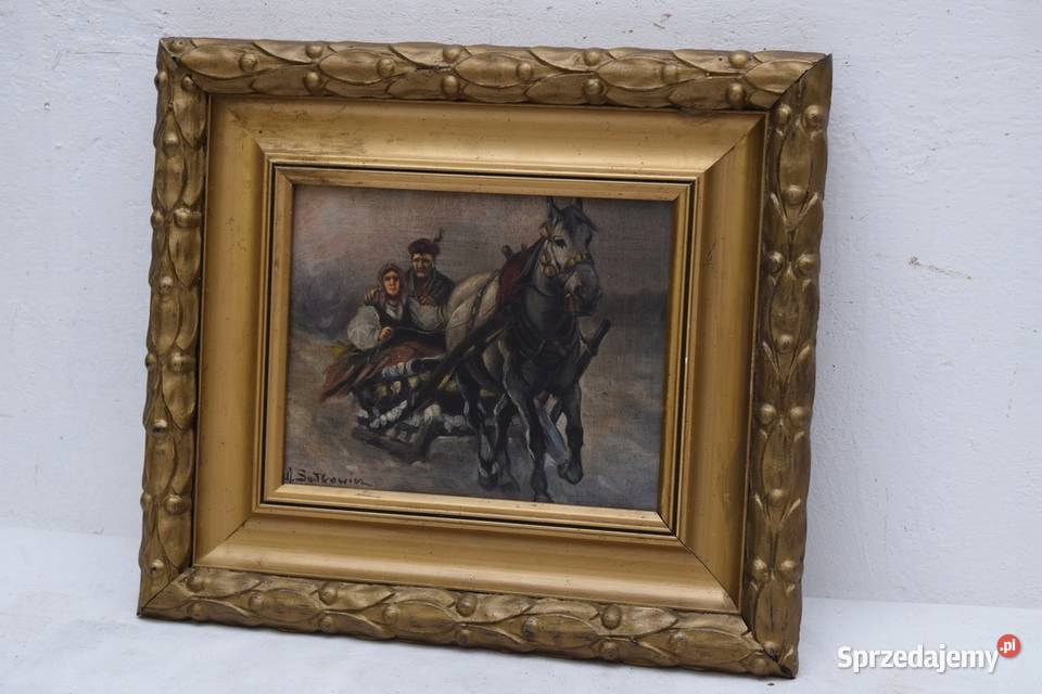 A SETKOWICZ ZIMA KOŃ SANIE POLSKI STARY OBRAZ małopolskie Kraków