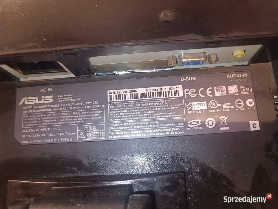 Monitor lcd asus 19 16:9 Warszawa sprzedam