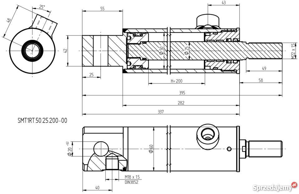 Siłownik Hydrauliczny TŁOK SMT1RT 50x25 SKOK 200 Solec Kujawski
