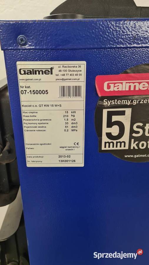 Piec węglowy kocioł co Galmet GT 15kW