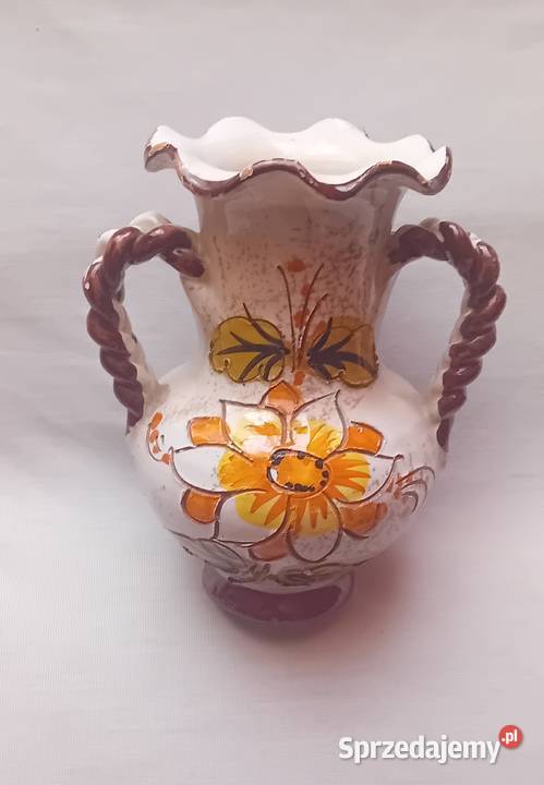 Ceramiczny ręcznie malowany wazonik amfora Porcelana i szkło Koźminek