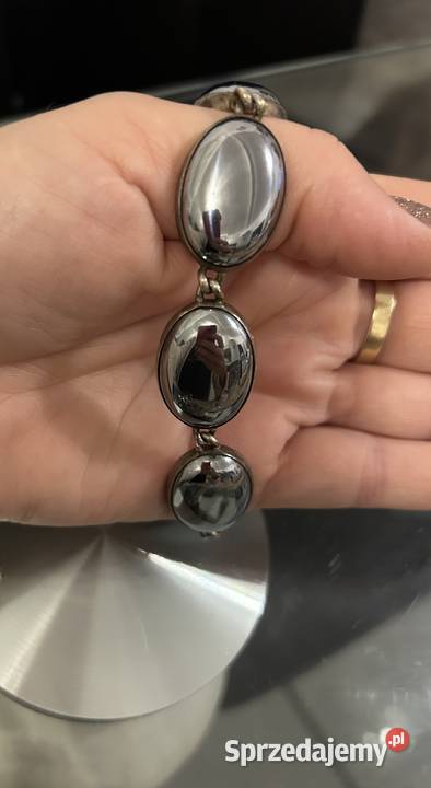 Bransoletka srebrna wysadzana hematytem Pozostałe Ruda Śląska