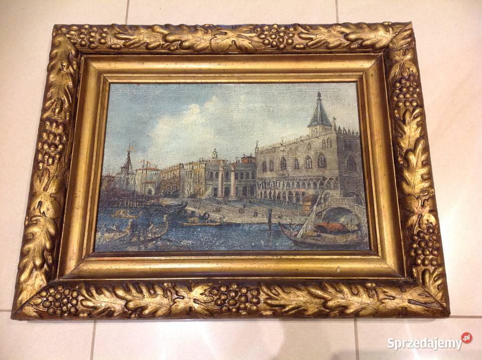 Stary Obraz Olejny w Złotej Drewniano Gipsowej Nowa Sól