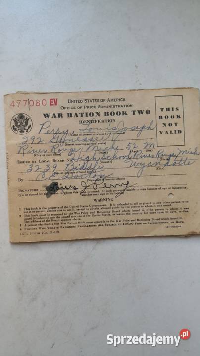 USA wojenna książeczka żywnościowa 1942r Wieluń