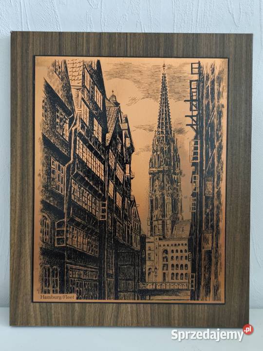 Obraz Vintage Miedzioryt 27x33 Hamburg Fleet Poddębice