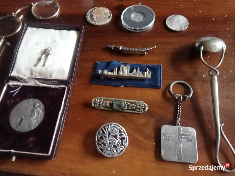 Biżuteria srebro Ag broszka medal monety Antyki, Sztuka, Kolekcje Grójec sprzedam