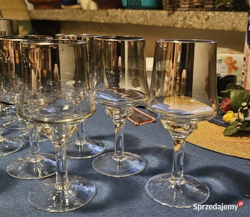 Vintage Krosno komplet szkło platynowe szklanki Porcelana i szkło Katowice