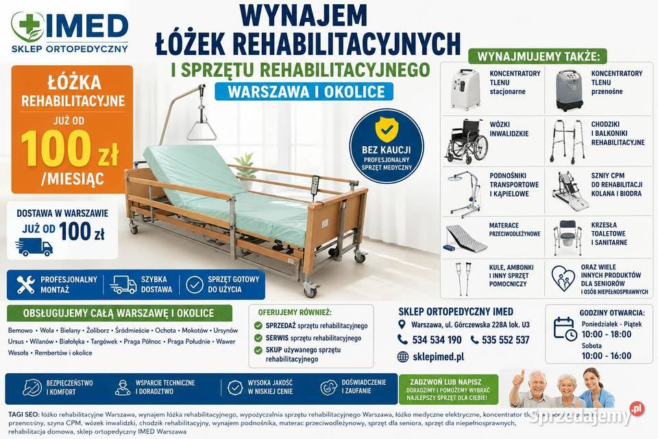 lektryczne łóżko rehabilitacyjne wynajem Warszawa sprzedam