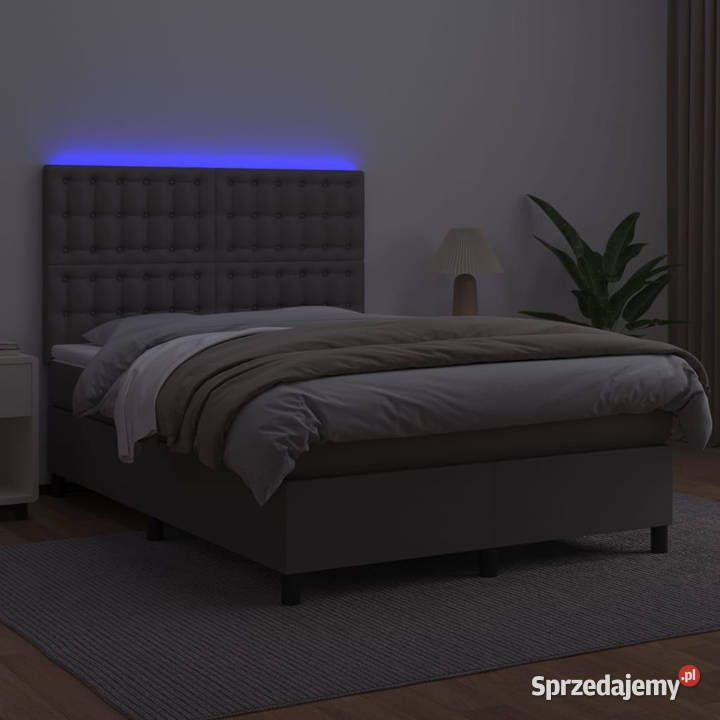 Łóżko kontynentalne z materacem i LED szara 128cm Warszawa