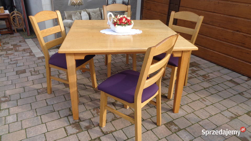 stół dębowy i 4 dębowe krzesła