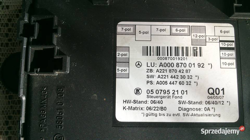 Moduły drzwi Mercedes W 221 A 0008700192 wyposażenie elektryczne Układ elektryczny