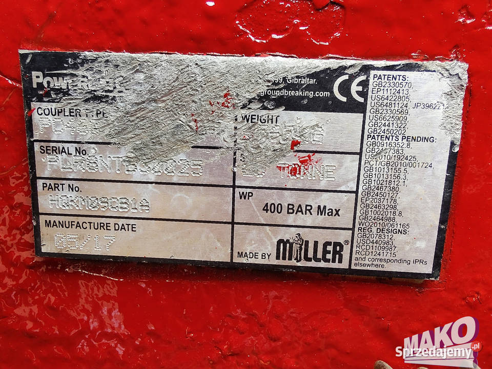 Szybkozłącze hydrauliczne Miller fi 100 sworzeń Osprzęt roboczy świętokrzyskie Ostrowiec Świętokrzyski