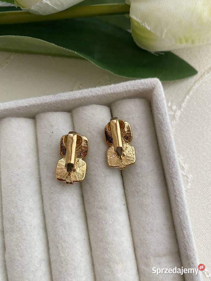 klipsy vintage imitacja szmaragdu złote Łódź