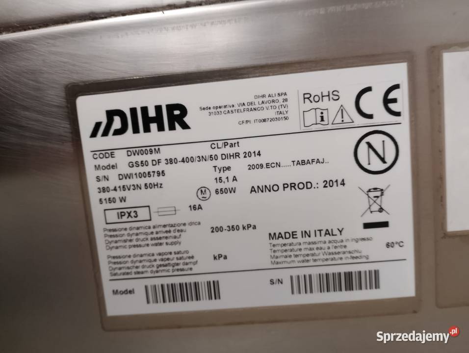 Zmywarka uniwersalna Dihr GS50 DF 400v