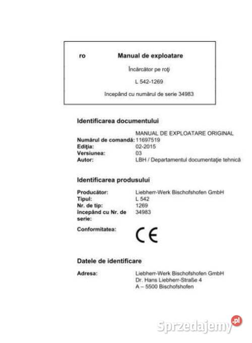 Liebherr L5421269 instrukcja obsługi DTR świętokrzyskie Kielce