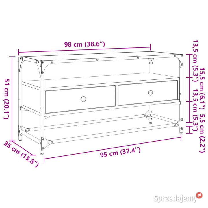 Szafka pod TV ze szklanym blatem czarna 98x35x51 mazowieckie Warszawa