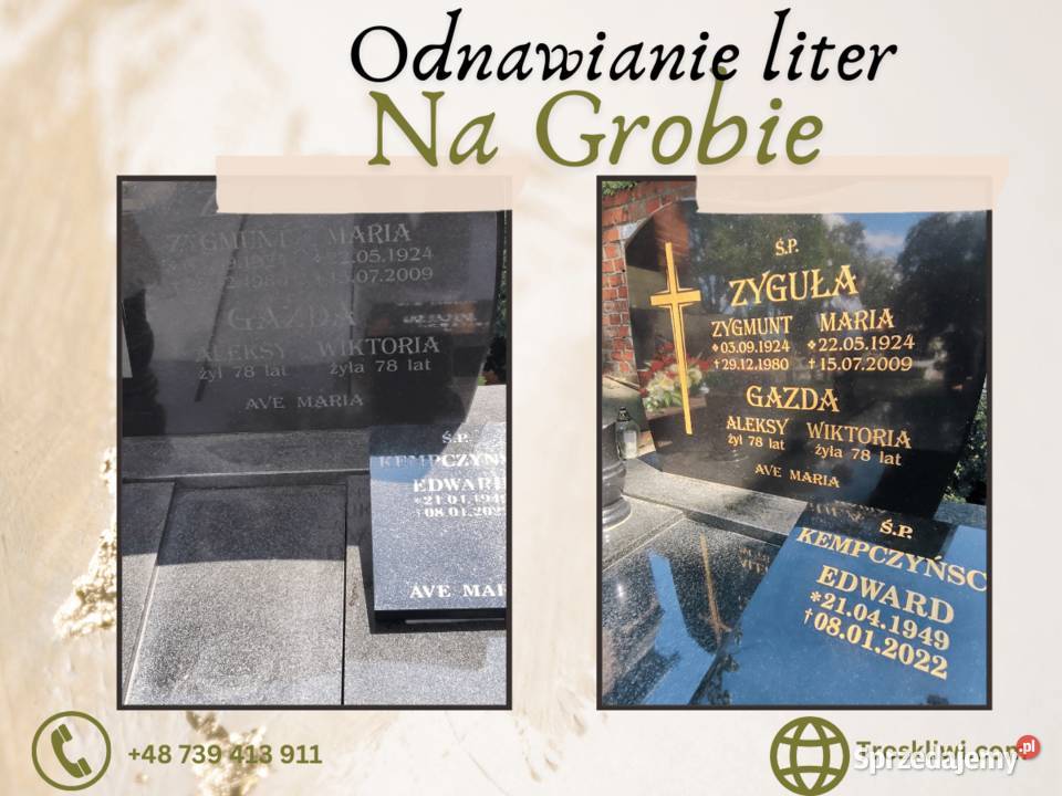 Odnowienie rysunków na grobie renowacja liter Bystrzyca Kłodzka