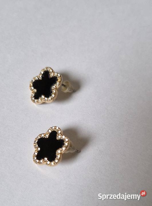 kolczyki czarna emalia złote cyrkonie Kraków